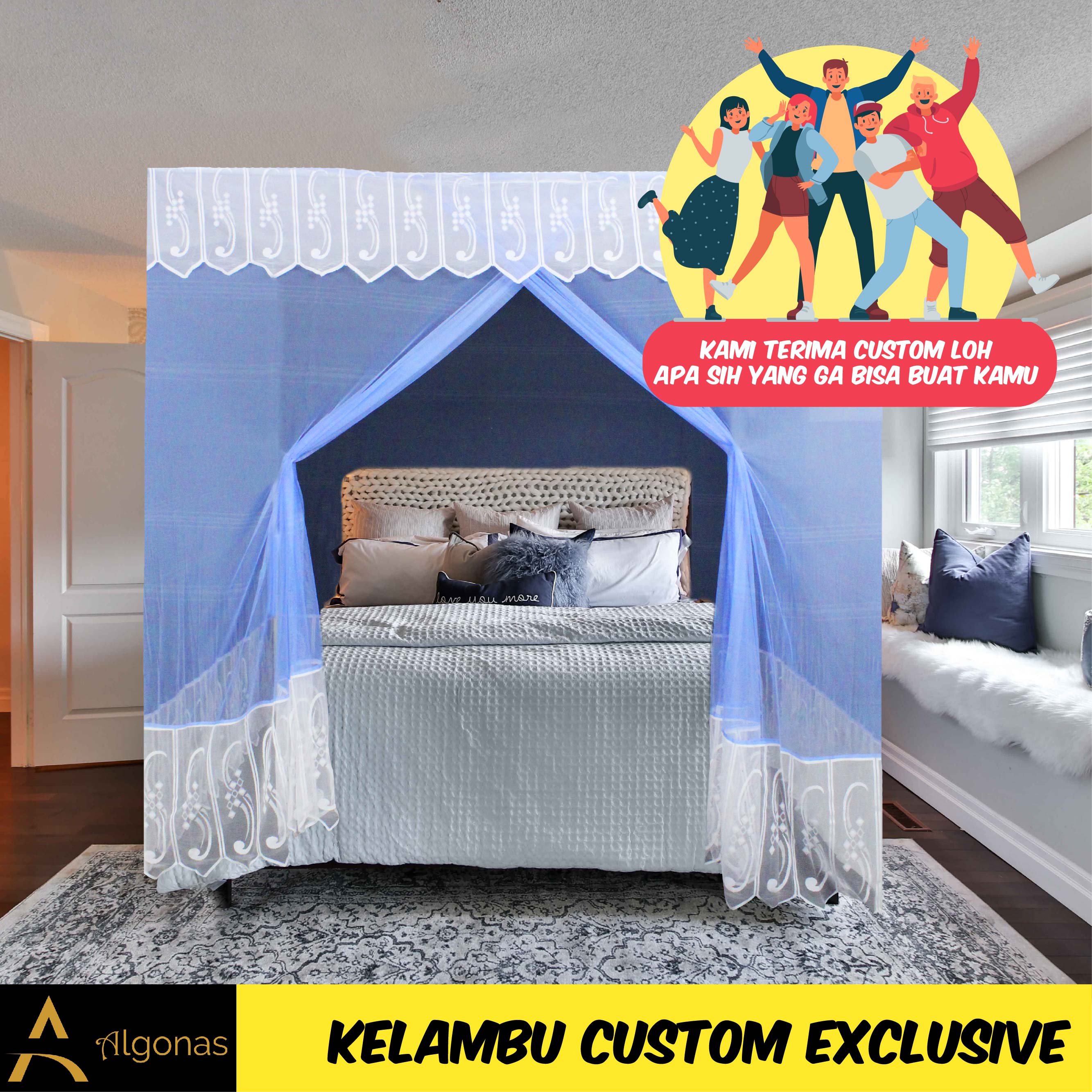 Kelambu Custom Motif Bunga Special Request